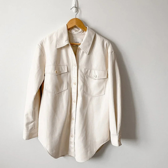 Aritzia Wilfred Vegan Leather Ganna Shirt Jacket Shacket Birch White Size Medium - Picture 7 of 11